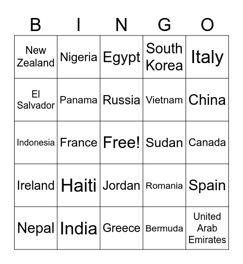 Geography Bingo Card