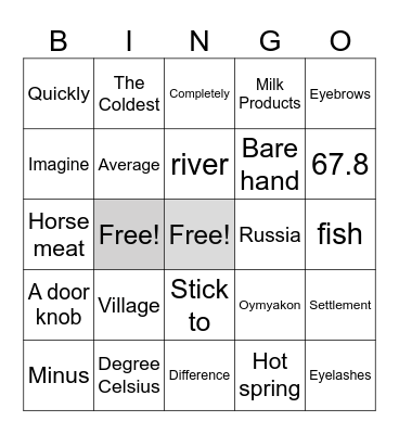 Oymyakon Bingo Card