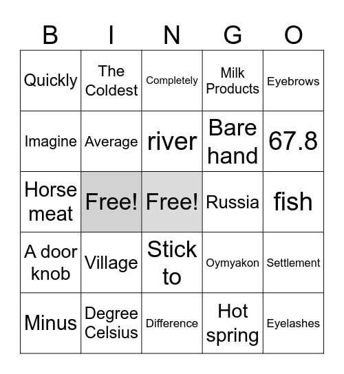 Oymyakon Bingo Card