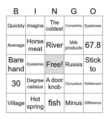 Oymyakon Bingo Card