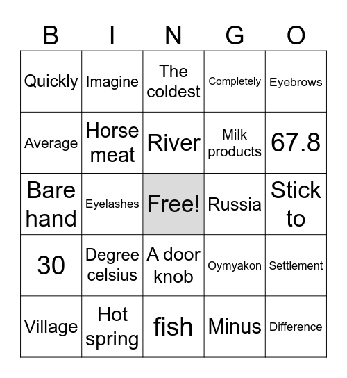 Oymyakon Bingo Card