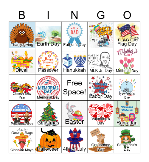 Holidays Bingo Card