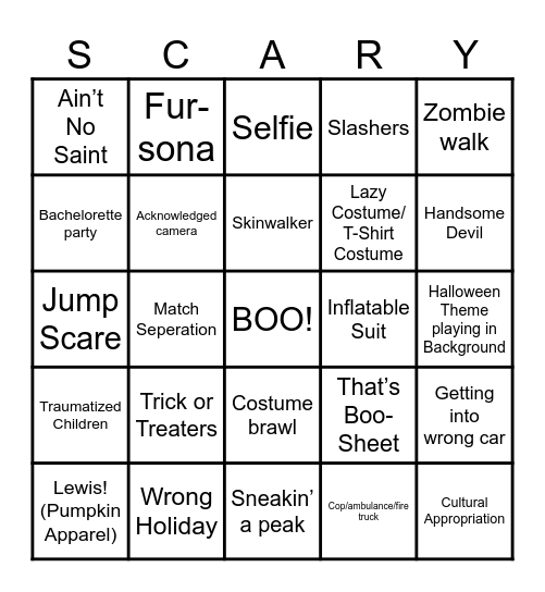 Sloppy Halloween Bingo Card