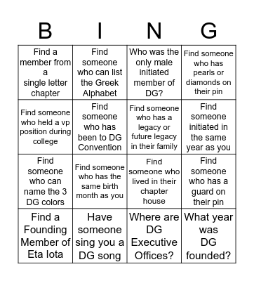 DGLV Bingo Card