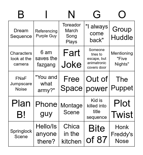 Five Night's at Freddy's Bingo Card