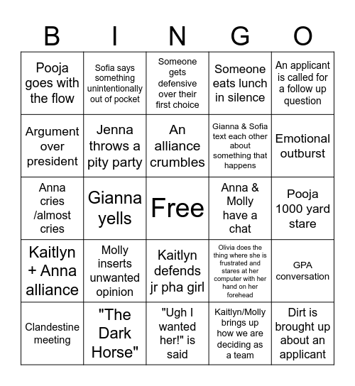 Exec Bingo Card