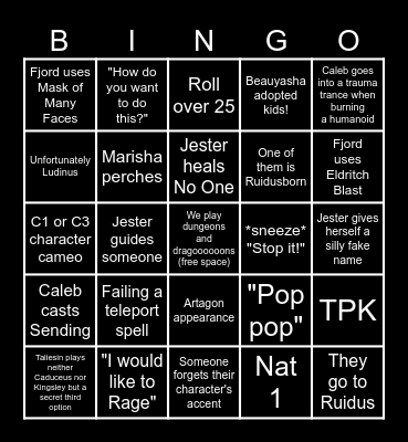 MIGHTY NEIN REUNION Bingo Card