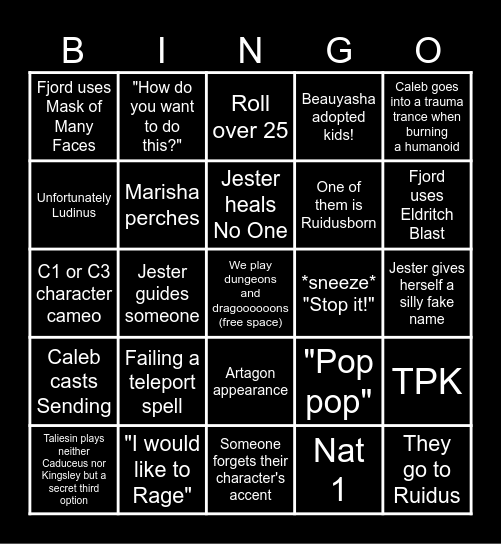 MIGHTY NEIN REUNION Bingo Card