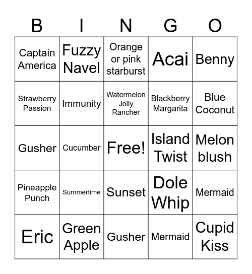 Lifted Tea Bingo Card