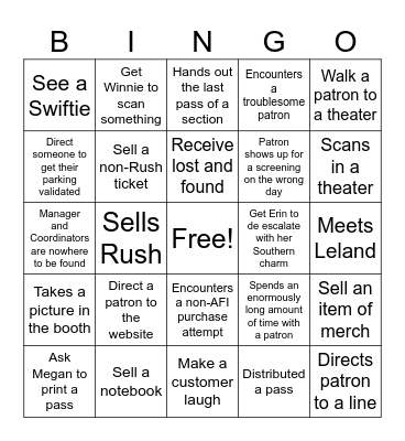 AFI FEST 2023 BOA BINGO Card