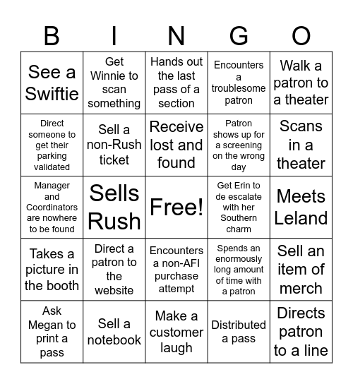 AFI FEST 2023 BOA BINGO Card