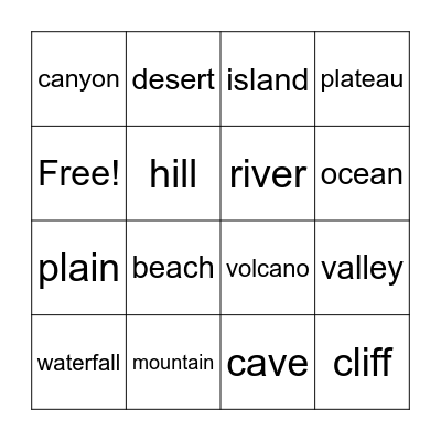Different Landforms Bingo Card