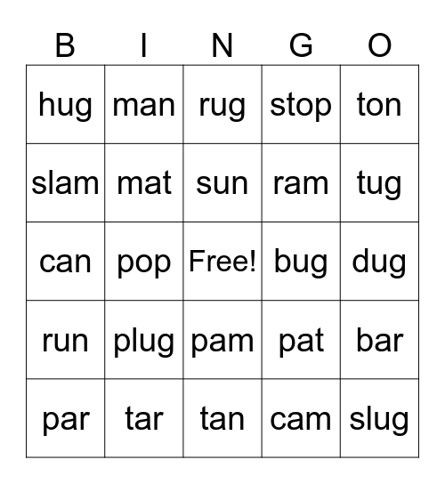 Rhyming Bingo Card