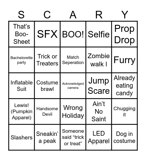 Sloppy Halloween Bingo Card