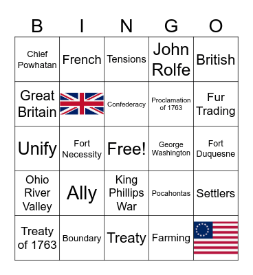 French & Indian War Bingo Card