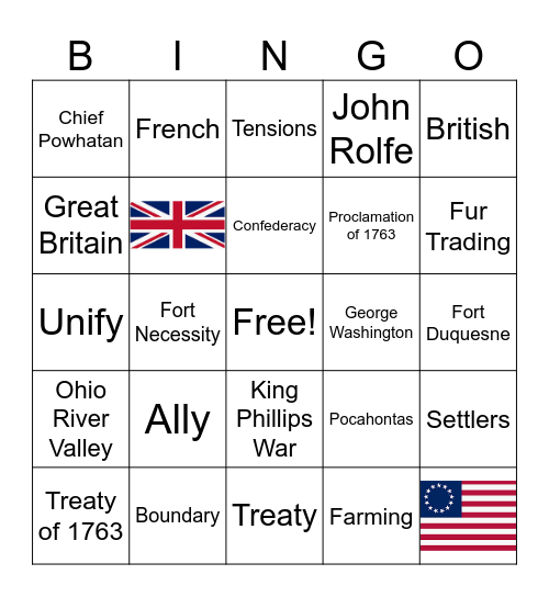 French & Indian War Bingo Card