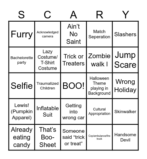 Sloppy Halloween Bingo Card