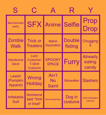 Sloppy Halloween Bingo Card