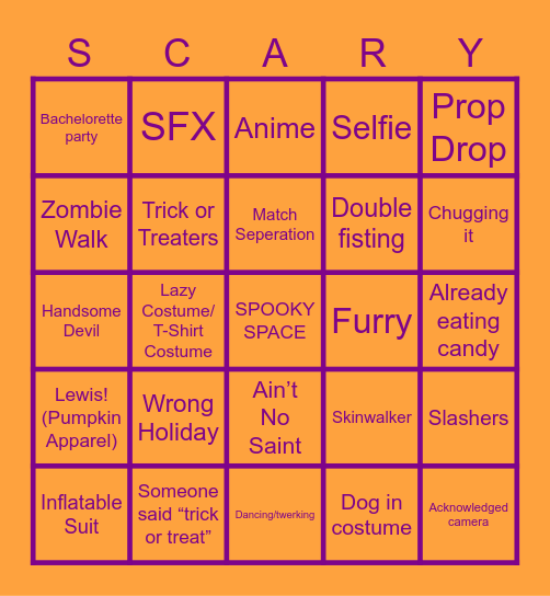 Sloppy Halloween Bingo Card