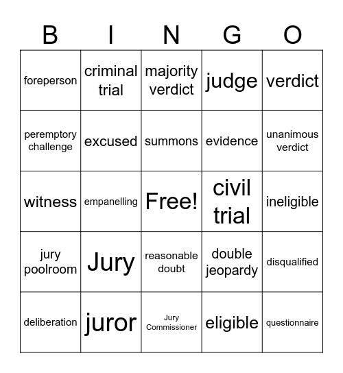 Jury System of Victoria Bingo Card
