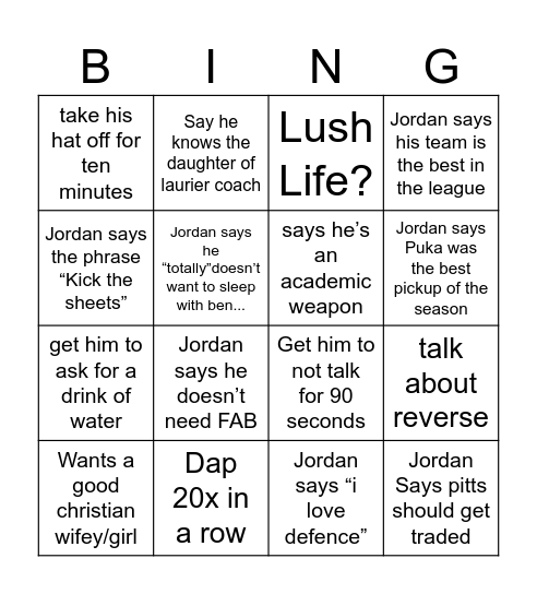 Get Jordan to say/do... Bingo Card