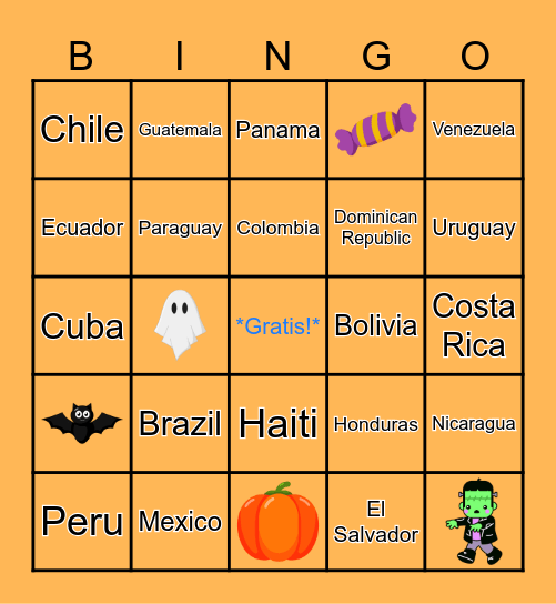 Latinx Trick or Treat Bingo! Bingo Card