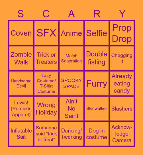 Sloppy Halloween Bingo Card