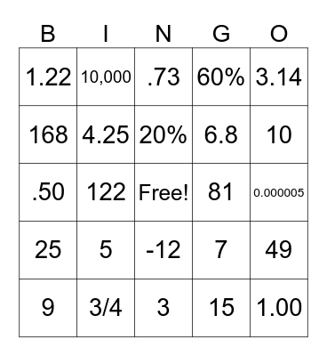 Fun Friday Bingo Card