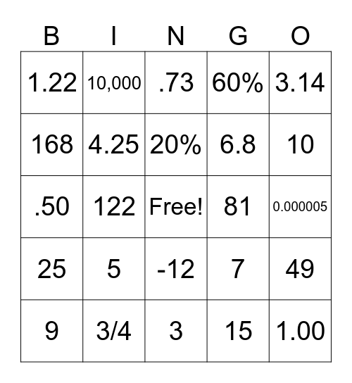 Fun Friday Bingo Card