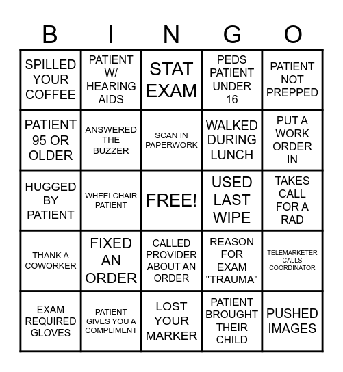 RADIOLOGY BINGO Card