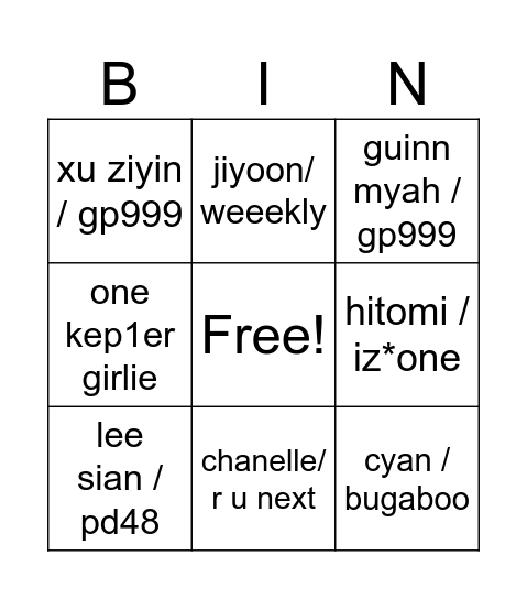 Future TripleS Members Bingo Card