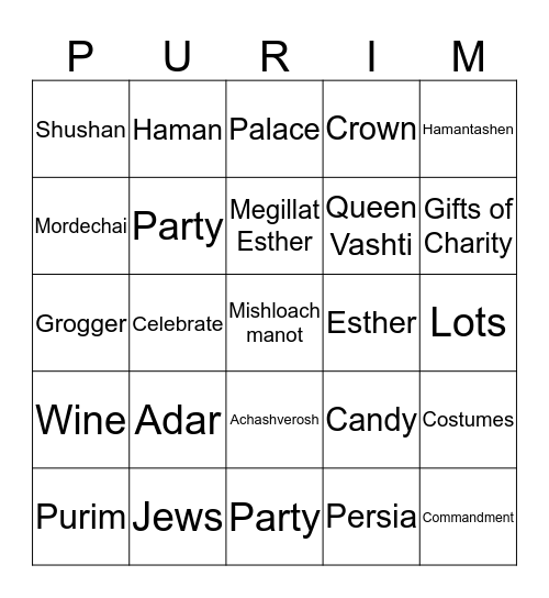 PARDES PURIM BINGO Card