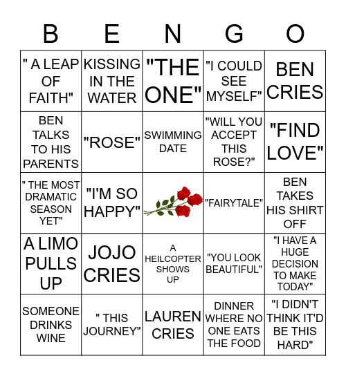 BACHELOR BENGO!  Bingo Card