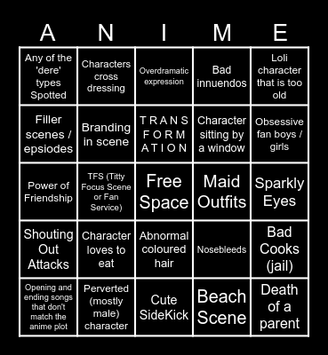 Anime Clichés Bingo Card
