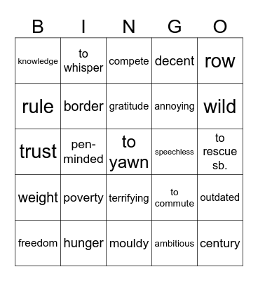 Vocabulary Revision - October Bingo Card