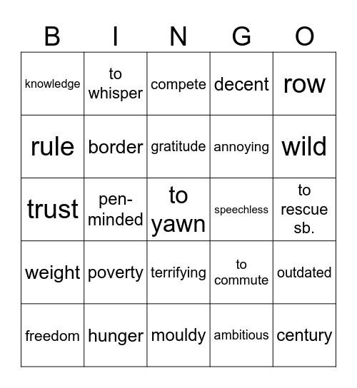 Vocabulary Revision - October Bingo Card