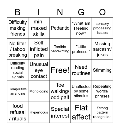 Better Sperg Bingo Card