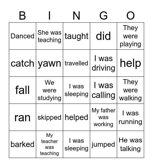 Past Simple and Past Continuous Bingo Card