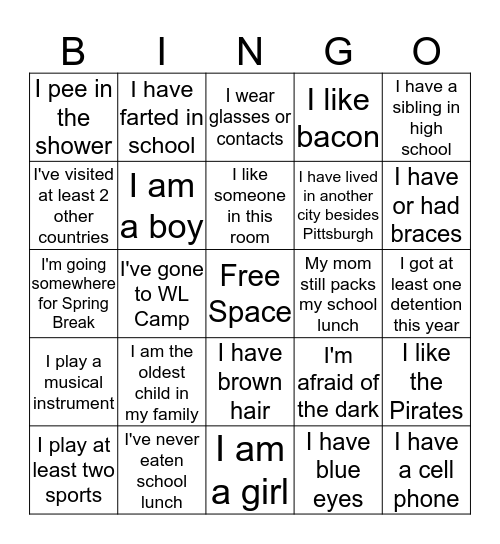 WyldLife Bingo Card