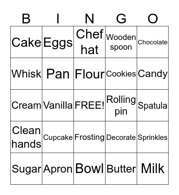 Bakery Bingo Card
