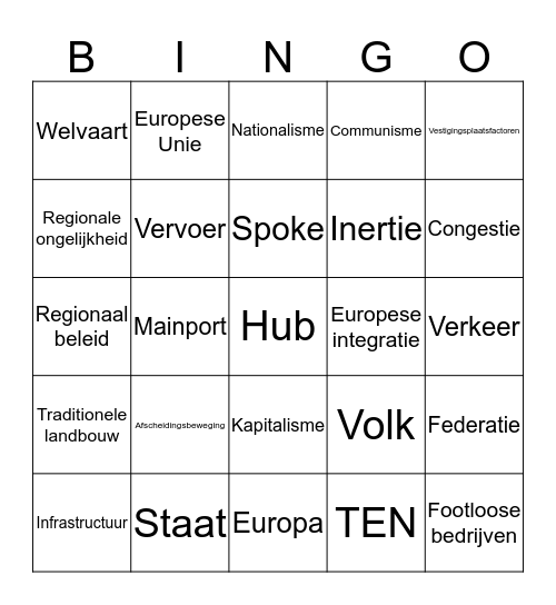 Hoofdstuk Europa (aardrijkskunde) Bingo Card