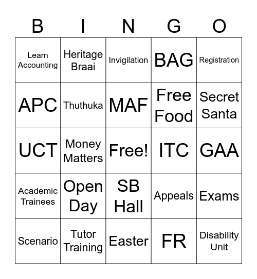 College of Accounting Bingo Card