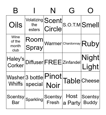Wine & Scentsy Bingo Card