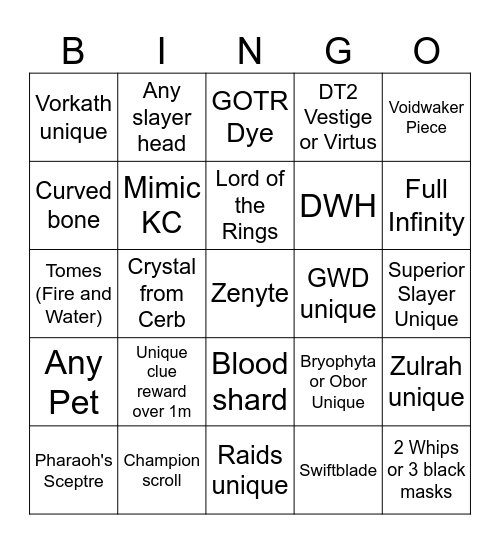 OSRS Bingo Card