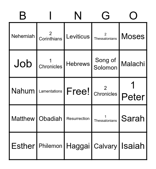 Bible Bingo Card