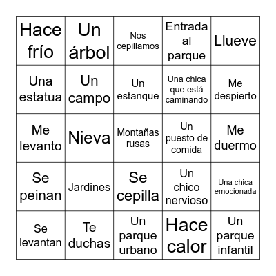 ¡Lotería! - Los parques / Verbos reflexivos Bingo Card