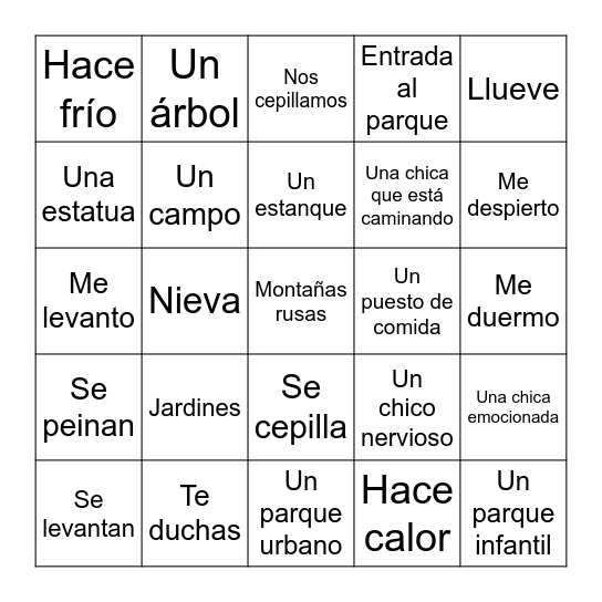 ¡Lotería! - Los parques / Verbos reflexivos Bingo Card