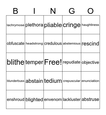 3 MP vocabulary Bingo Card