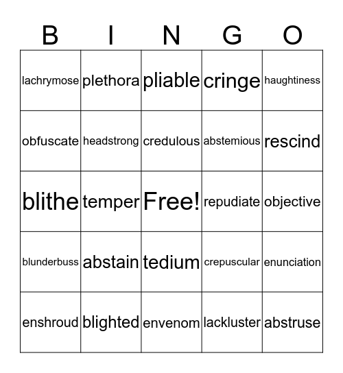 3 MP vocabulary Bingo Card