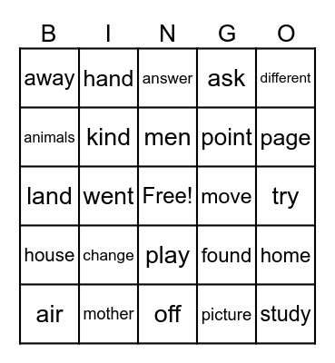 MCW List 12 and 13 Bingo Card